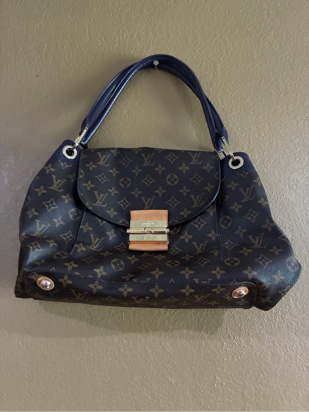Monogram Pattern Black Satchel Handbag